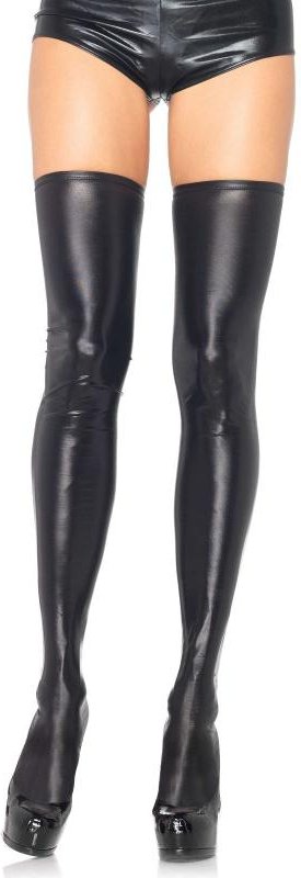 Thumbnail - Wet-Look-Schenkelhohe Strümpfe - Schwarz