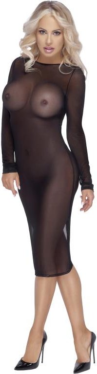 Cottelli Party - Transparentes Kleid mit langen Ärmeln - Schwarz