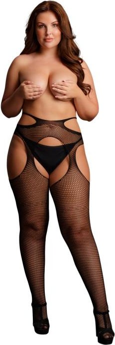 Le Desir – Strapsgürtel-Strumpfhose mit Taillenriemen Queen Size – Schwarz