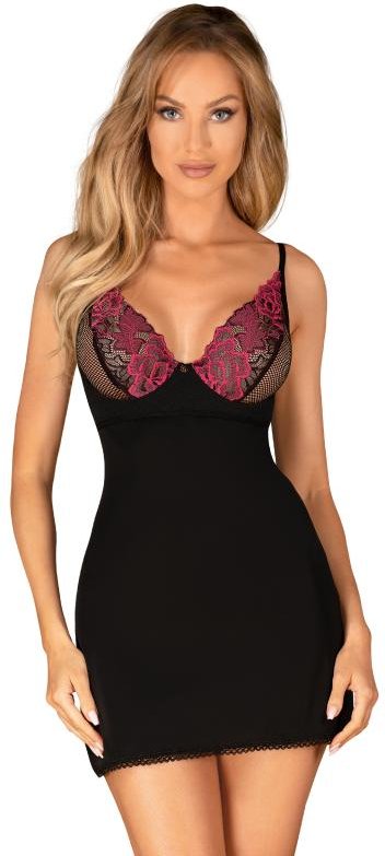 Obsessive - Rosenty Babydoll & String - Schwarz/Lila