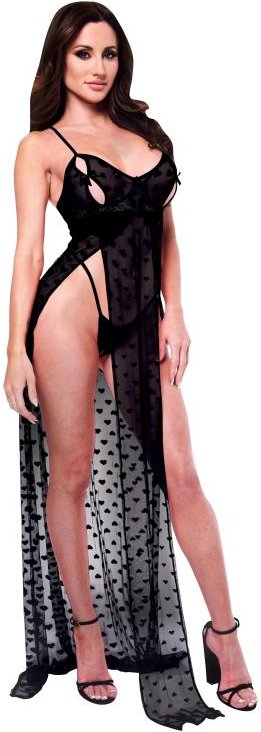 Baci - 2pc Mesh Gown & G-string Set Black