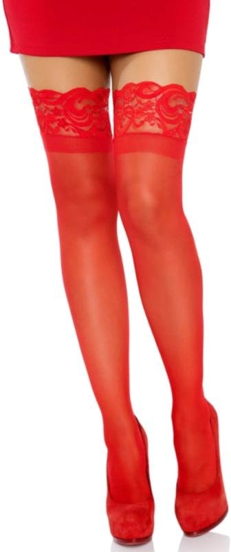 Leg Avenue - Transparente Halterlose Strümpfe - Rot