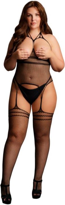 Le Desir - Strappy Straps-Body mit Strumpfhaltern Queen Size - Schwarz