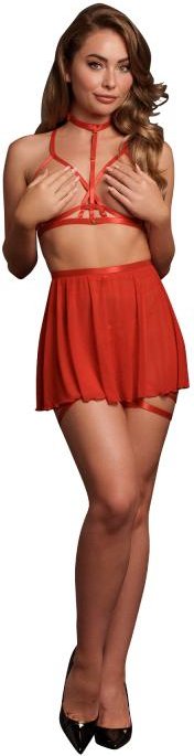 Thumbnail - Le Desir - 4-teiliges Dessous-Set mit Peek-A-Boo-Rock - Rot