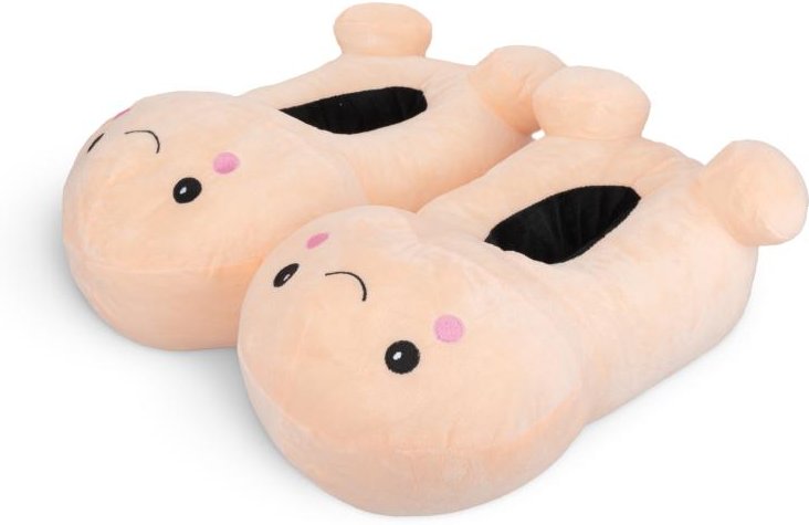 Penisförmige Hausschuhe mit Smiley-Gesicht - Beige