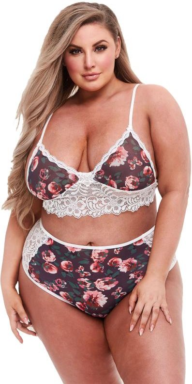 BACI LINGERIE – BH-Set mit Grauem Blumenmuster & Spitze – White Label – Queen Size
