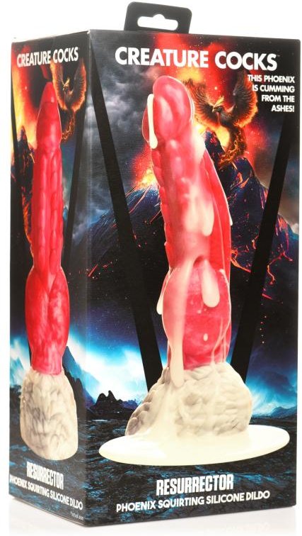XR Brands - Resurrector Phoenix Spritzender Silikon-Dildo - Rot/Weiß