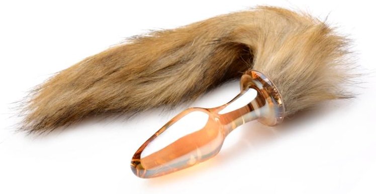 TAILZ - Glas-Analplug mit Fuchsschwanz - Orange mit Kunstfell