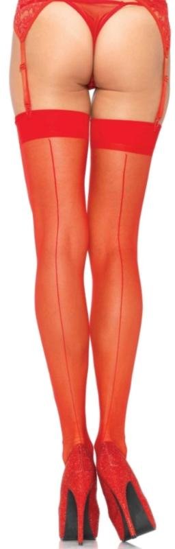 Leg Avenue - Transparente Strümpfe mit Naht - Rot
