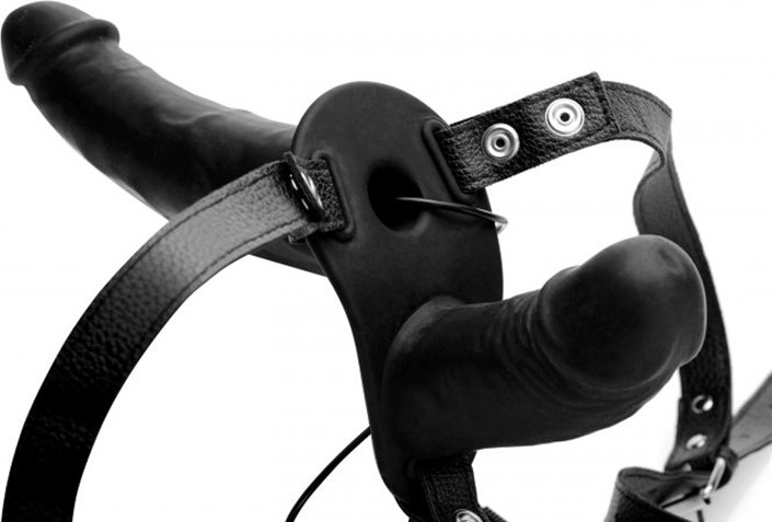 Power Pegger Doppel-Strap-On Vibrator - Schwarz