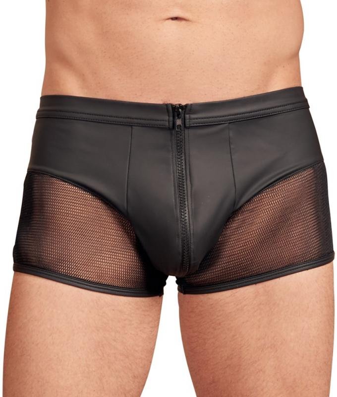 Herren Boxershort mit Reißverschluss in Lederoptik - Schwarz