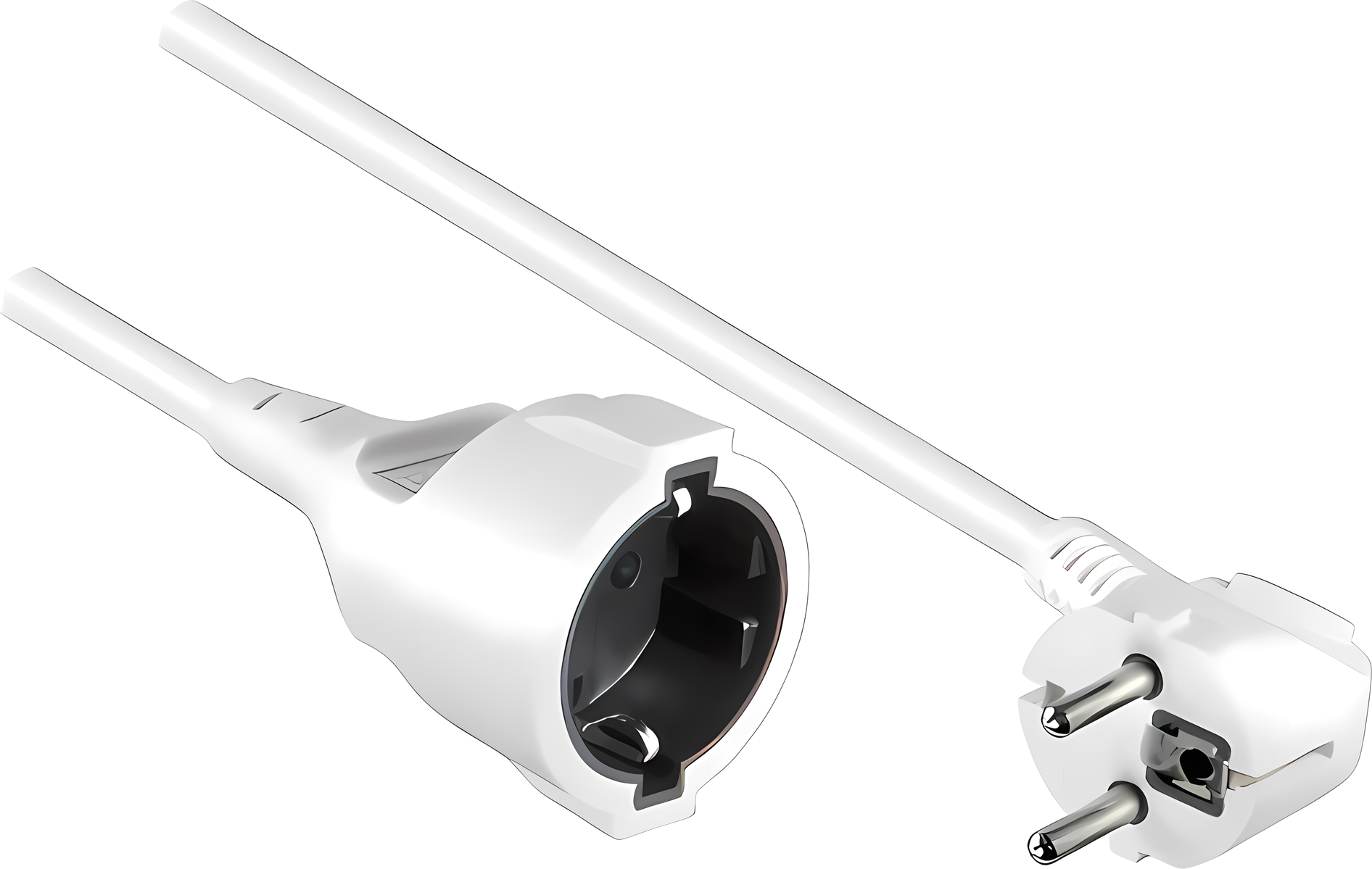 Schutzkontakt-Verlängerungskabel 1,5mm², CEE 7/7 90° auf CEE 7/3, Stecker auf Buchse, weiß, 5m Verlängerungskabel