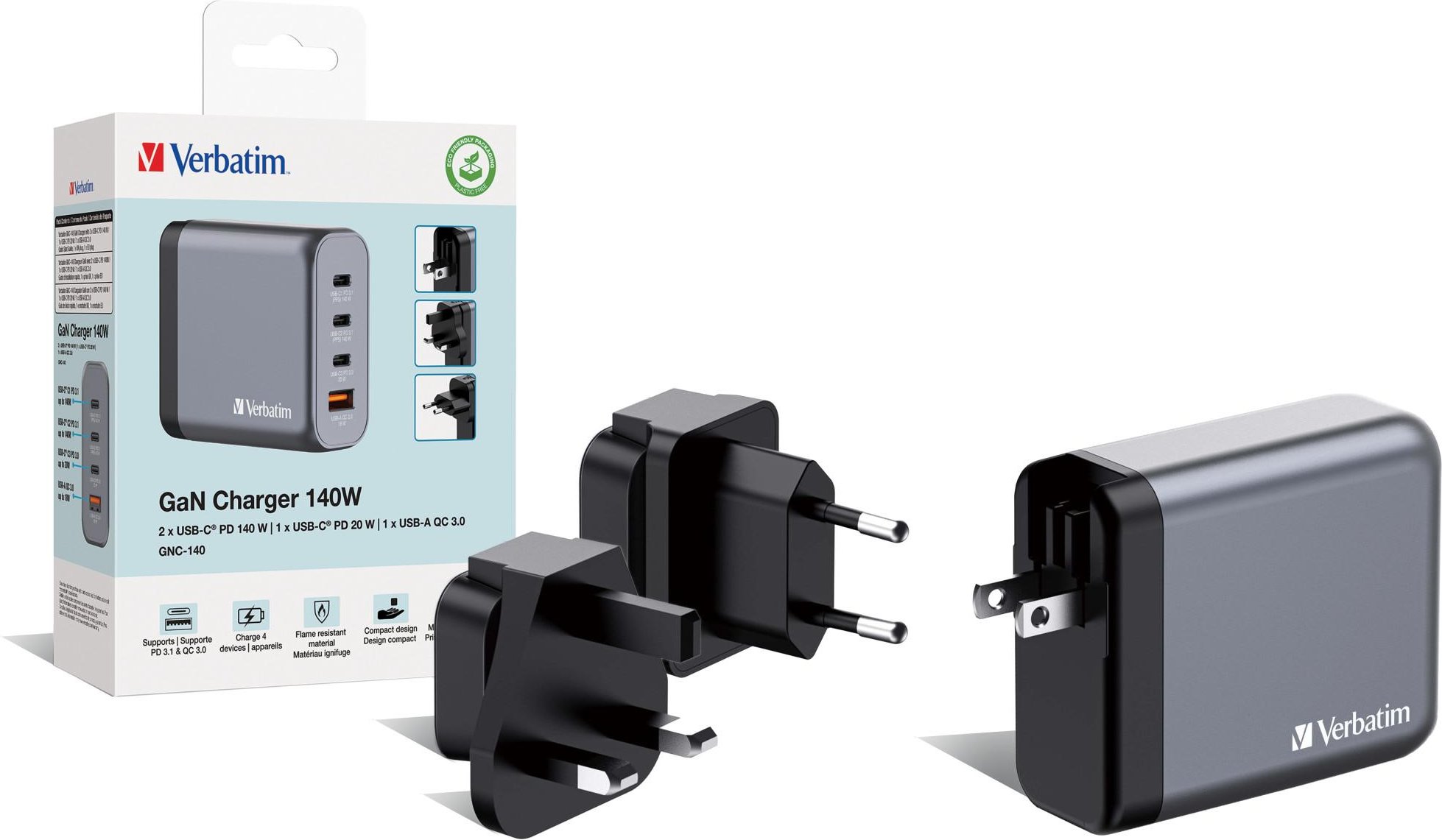 GNC-140 Universal GaN-Ladegerät, 140 W, USB-C, USB-A, Schwarz/Grau
