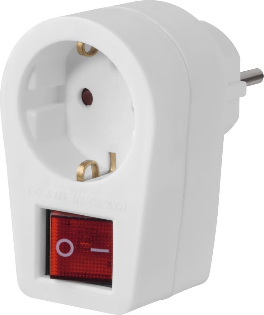 Steckdosenadapter, Schutzkontakt-Steckdose, 2-poliger Schalter, Weiß (00223213)