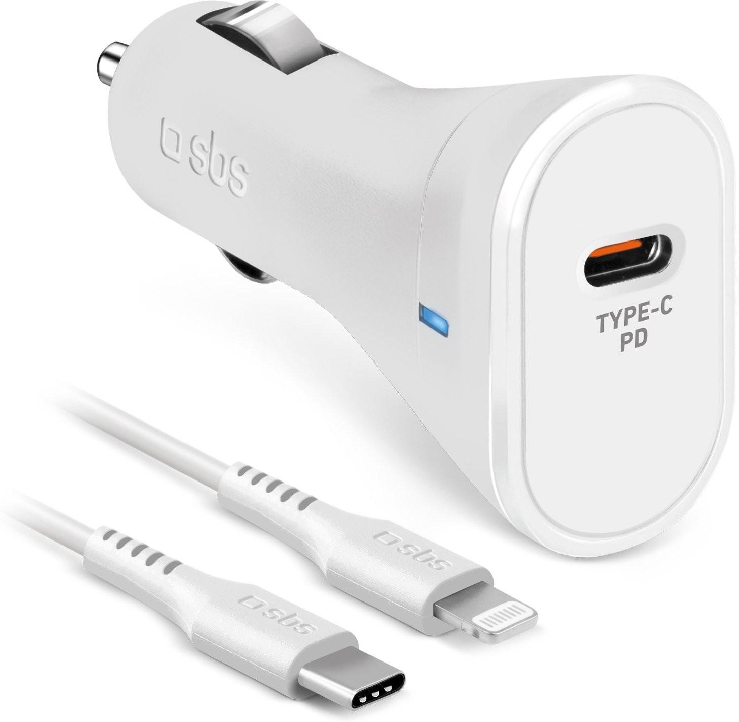 Autoladegerät mit USB-C auf Lightning-Kabel, USB-C, 20 W, 1 m, Weiß