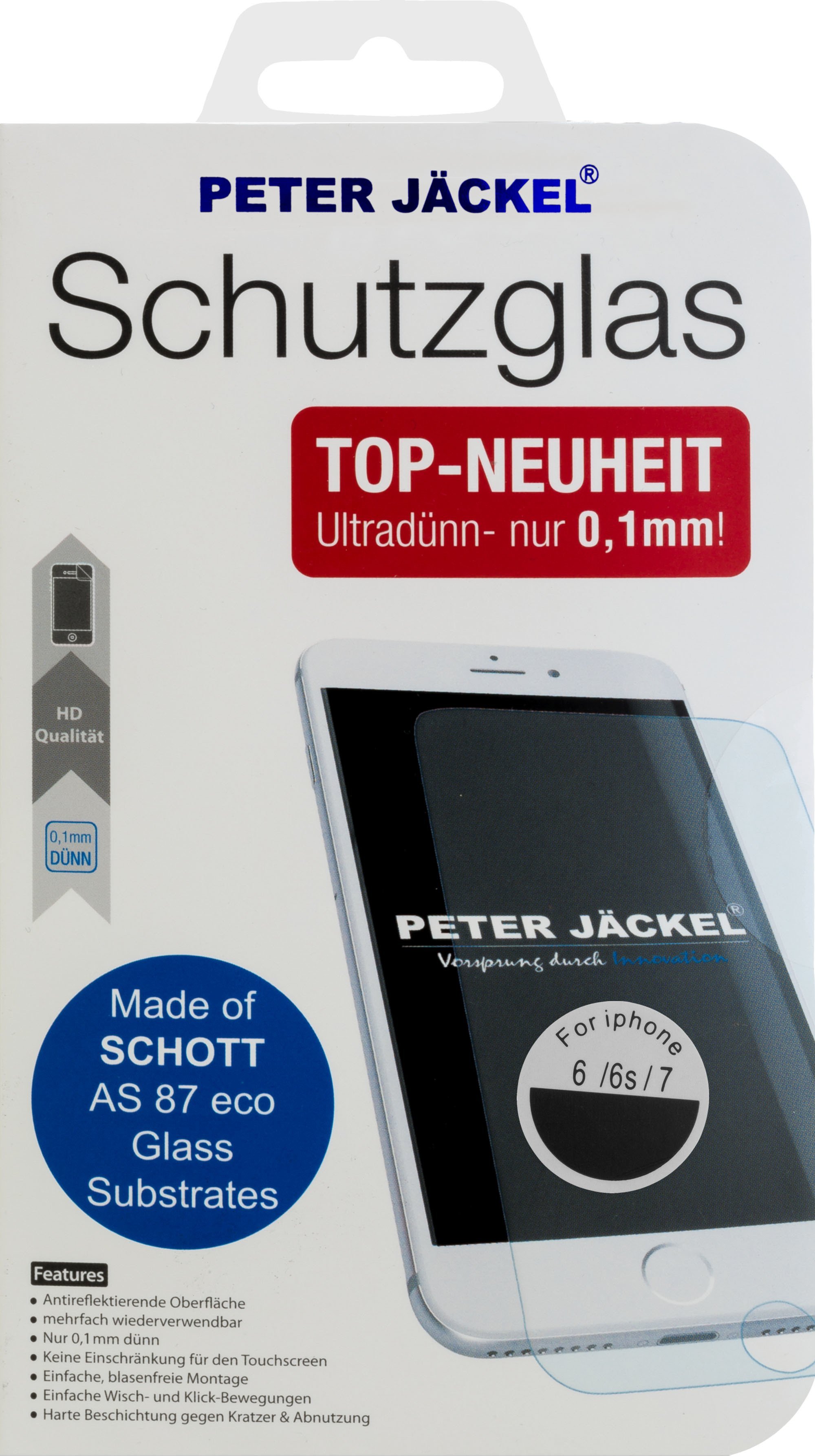 HD SCHOTT Glass 0,1 mm für Apple iPhone 6 / 6S / 7/ 8 Schutzglas