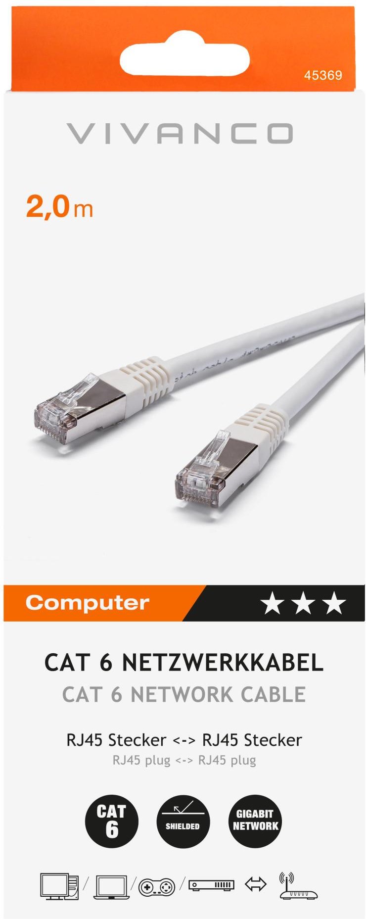 CAT6 Netzwerkkabel, 2m (45369)