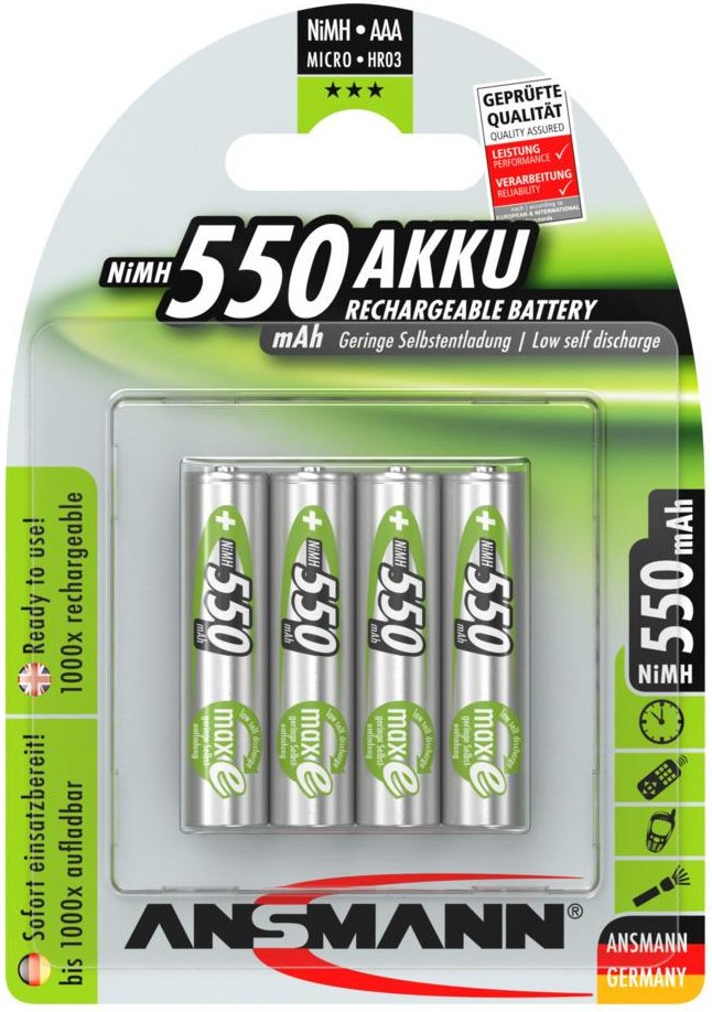 Thumbnail - NiMH Akku Micro AAA 550 mAh maxE 4er Blister Akku