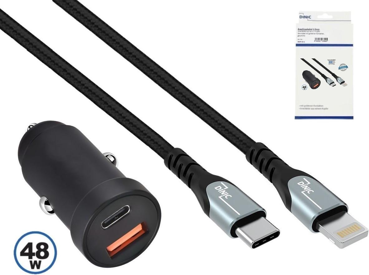 48W USB C + A Autoladegerät, schwarz, 1m