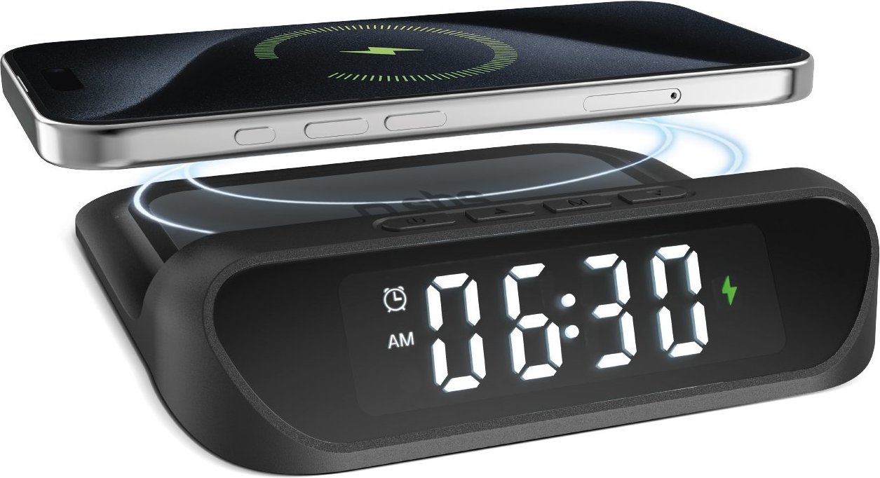 2-in-1-Wecker mit kabelloser Aufladung, Schwarz