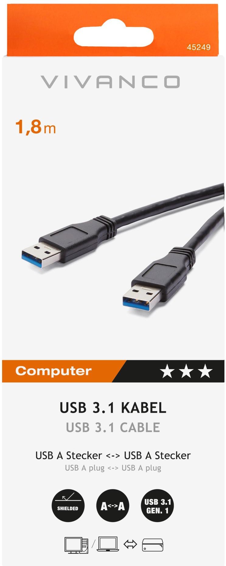 USB 3.1 Gen.1 Anschlusskabel USB 3.1 Type A USB 3.1 Type A, 1,8m (45249)