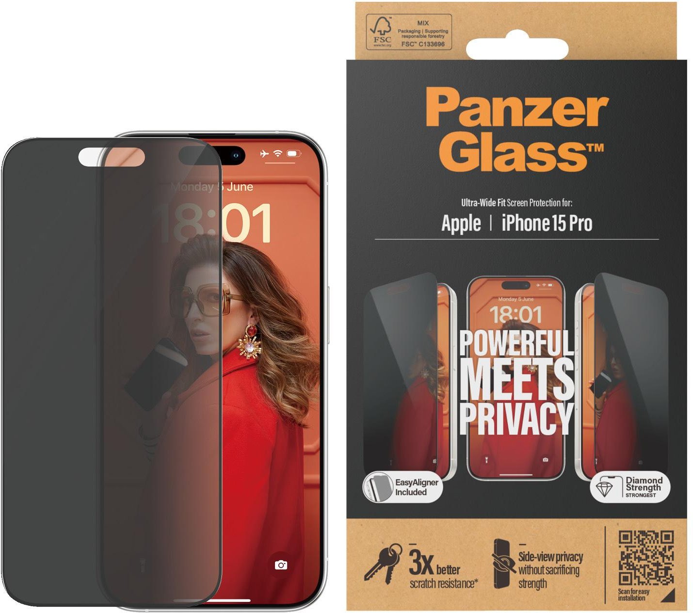 Thumbnail - Privacy Screen Protector iPhone 15 Pro | Ultra-Wide Fit w. EasyAligner (2810)