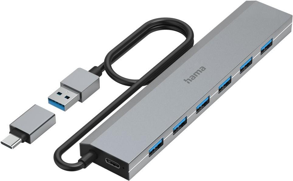 USB-Hub, 7 Ports, USB 3.2 Gen1, 5 Gbit/s, inkl. USB-C-Adapter und Netzteil (00200137)