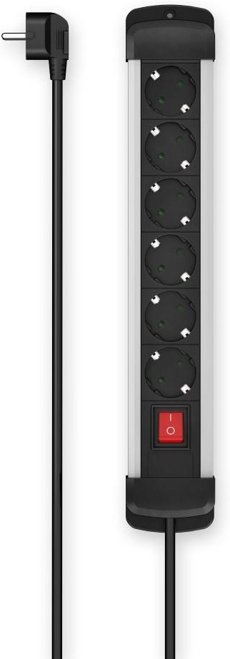 Steckdosenleiste, 6-fach, Schalter, Wandmontage, 1,5 m, Alu (00223103)
