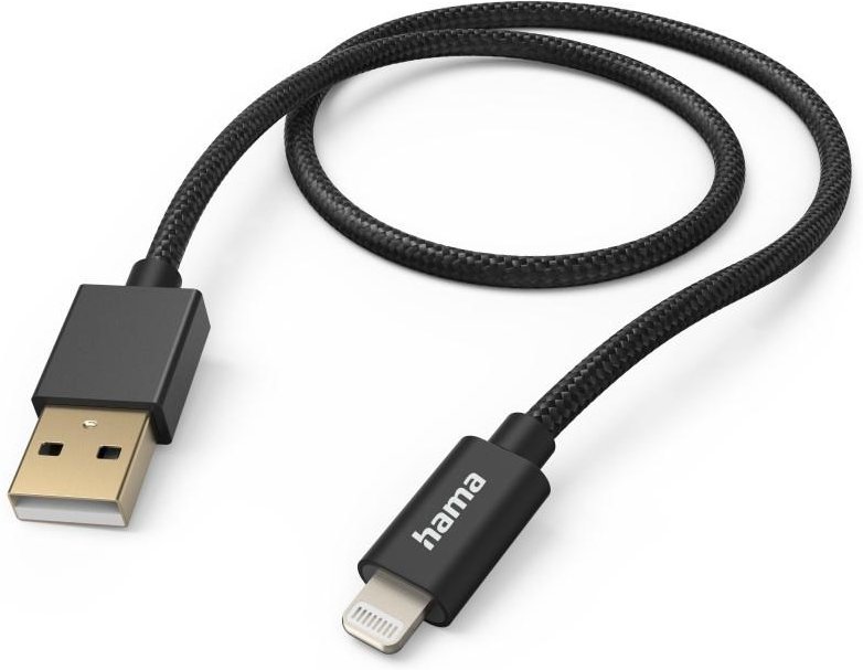 Ladekabel "Fabric", USB-A - Lightning, 1,5 m, Nylon, für iPhone, Schwarz (00201544)