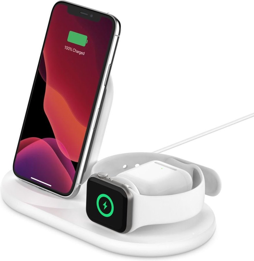 Drahtloses BOOST CHARGE 3-in-1-Ladegerät für Geräte von Apple, weiß Qi-Ladegerät