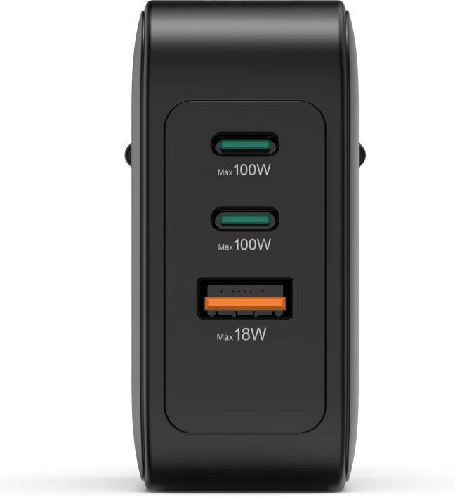 Schnellladegerät, GaN, 2x USB-C, 1x USB-A, PD, 100 W, Schwarz (00201962)