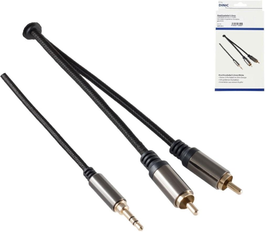 HQ Klinke-Cinch Adapterkabel, schwarz, 3,5mm Klinkenstecker 3Pin auf 2x Cinch Stecker, 1,5m