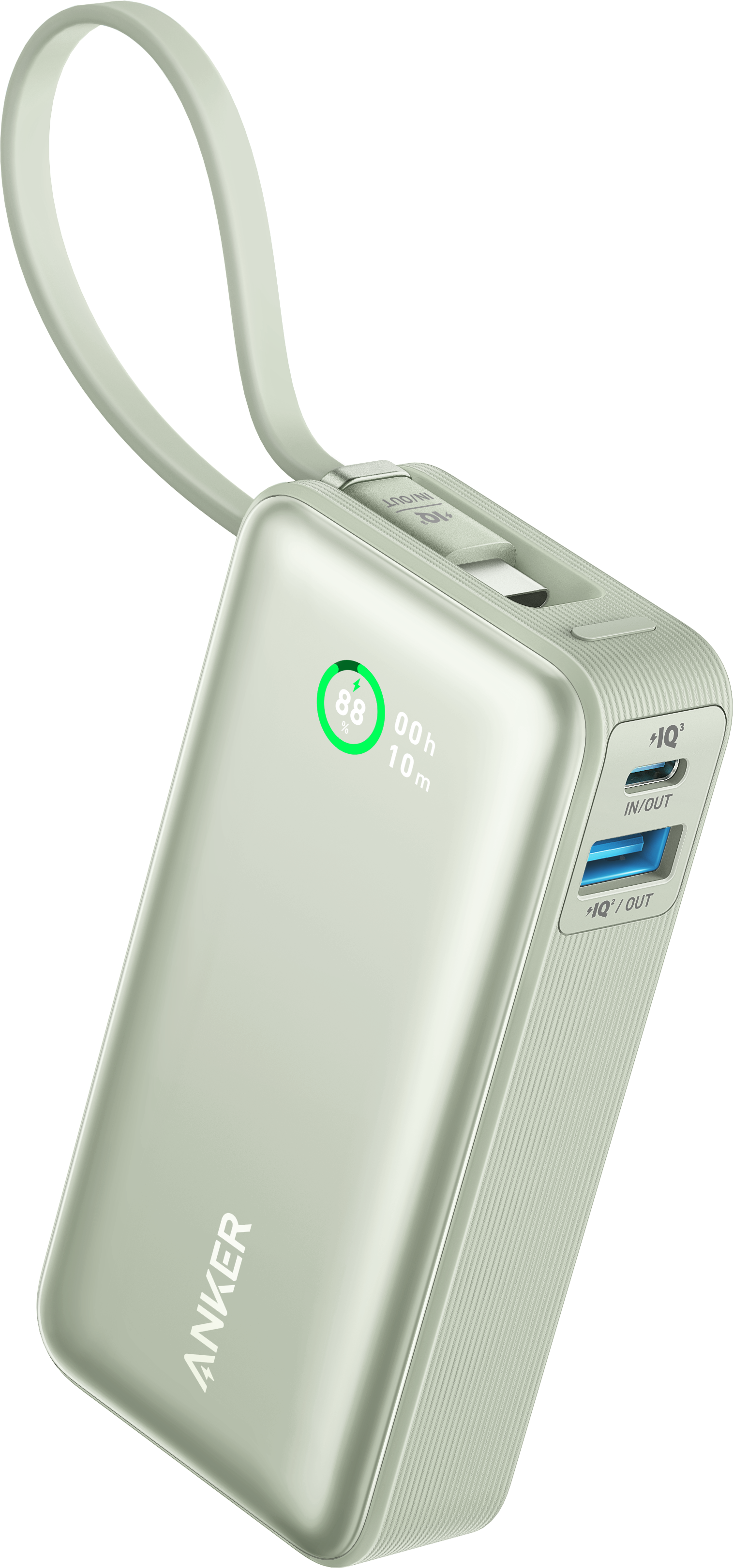 Nano Powerbank (10.000mAh, 30W, Integriertes USB-C Kabel), Grün