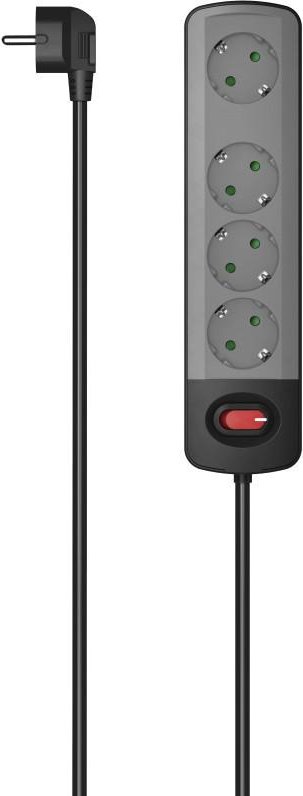 Steckdosenleiste, 4-fach, Schalter, Wandmontage, 1,5 m, Schwarz/Grau (00223053)