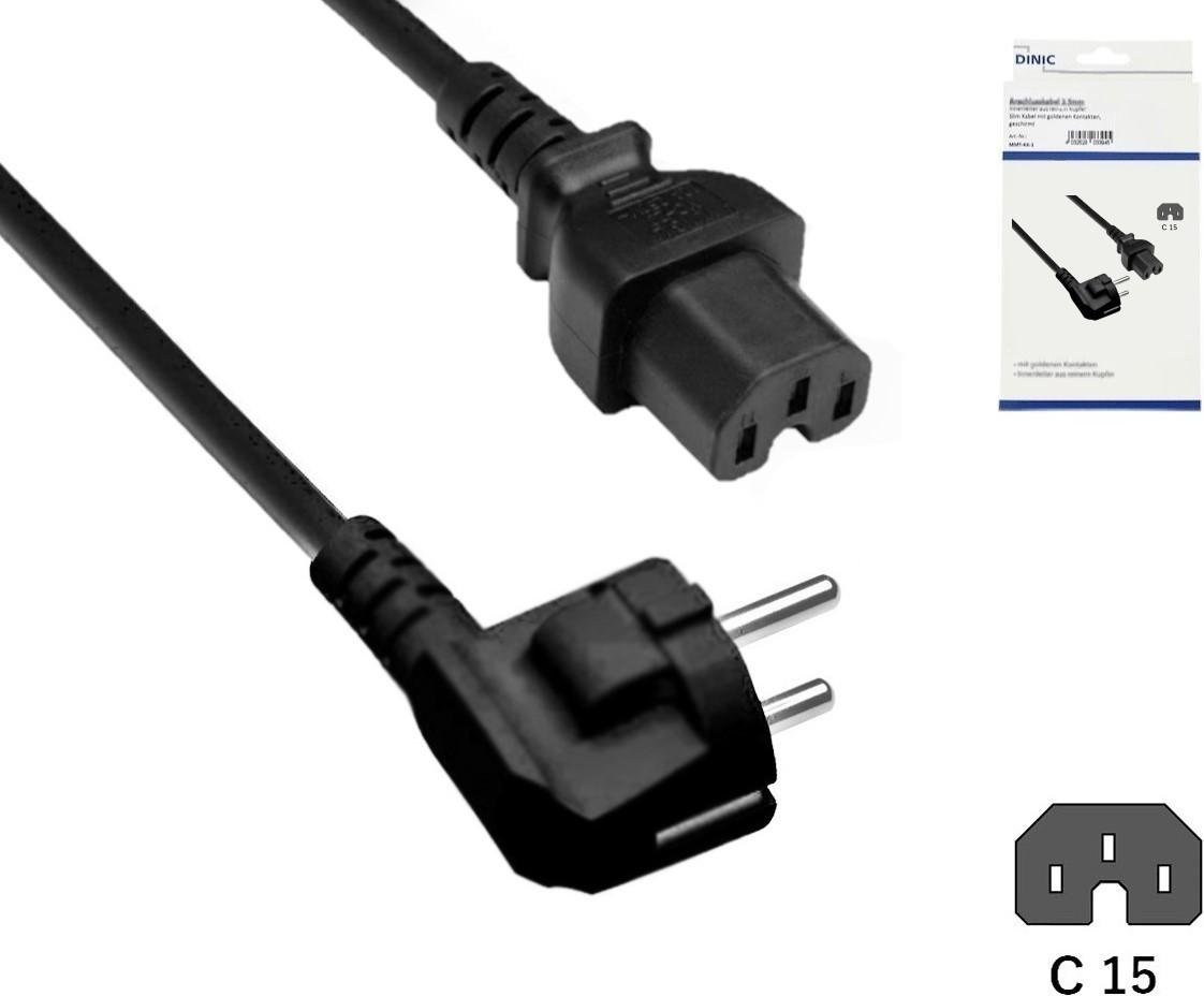 Netzkabel Europa CEE 7/7 90° auf C15, 1mm², CEE 7/7 90°/IEC 60320 auf C15, VDE, schwarz, 1,8m