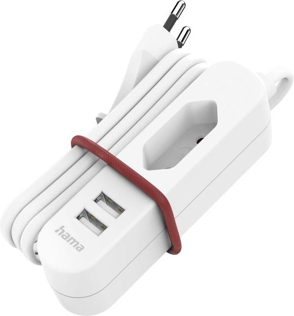 USB-Netzteil mit 1,9 m langem Kabel und Eurobuchse, 2x USB-A, Weiß (00223202)