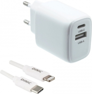 USB C+A Lade-Set 20W, PD, weiß, 1m Lightning/USB-C