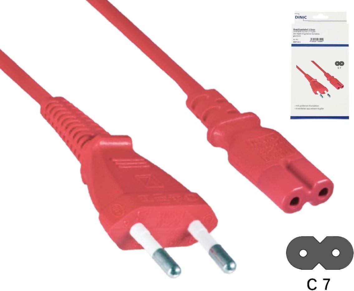 Netzkabel Eurostecker Typ C auf C7, 0,75mm², Eurostecker/IEC 60320-C7, VDE, rot, Länge 1,80m