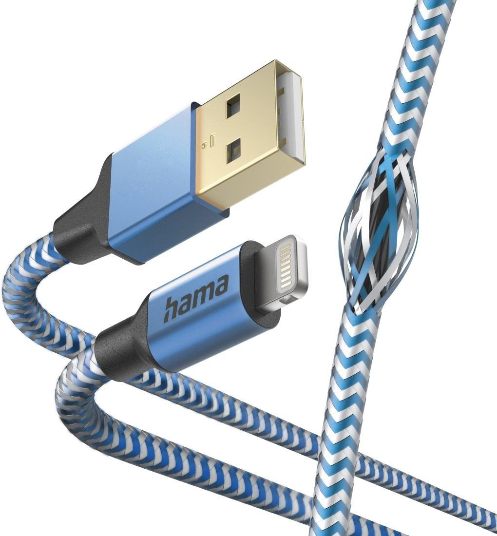 Ladekabel "Reflective", USB-A - Lightning, 1,5 m, Nylon, Blau (00201553)