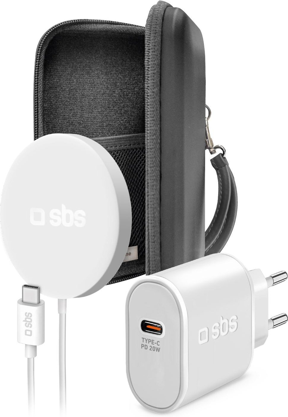 Reiseset mit Organizer, kabellosem Ladegerät und Wandladegerät Weiß