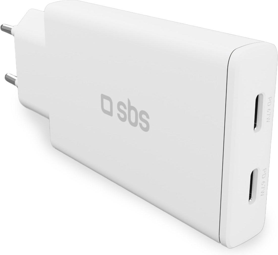 GaN ultraflaches 67-Watt-Ladegerät mit zwei USB-C Power Delivery-Anschlüssen, Weiß