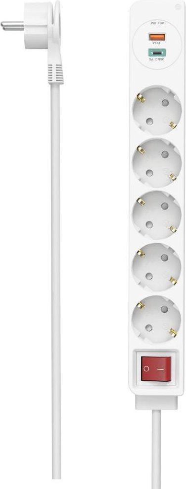Steckdosenleiste, 5-fach, USB-C/A 18W, PD/FC, Schalter, Flachst., 1,4 m, W (00223186)
