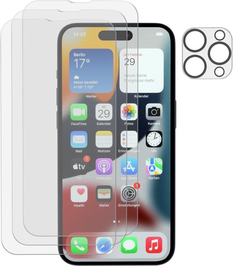 Schutzglas-Set für iPhone 14 Pro, 3x Displayschutz, 1x Kameraschutz (00216366)