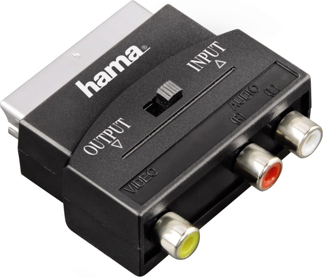 Video-Adapter, 3 Cinch-Kupplungen (1x Video/Audio L u. R) - Scart-Stecker (00122239)