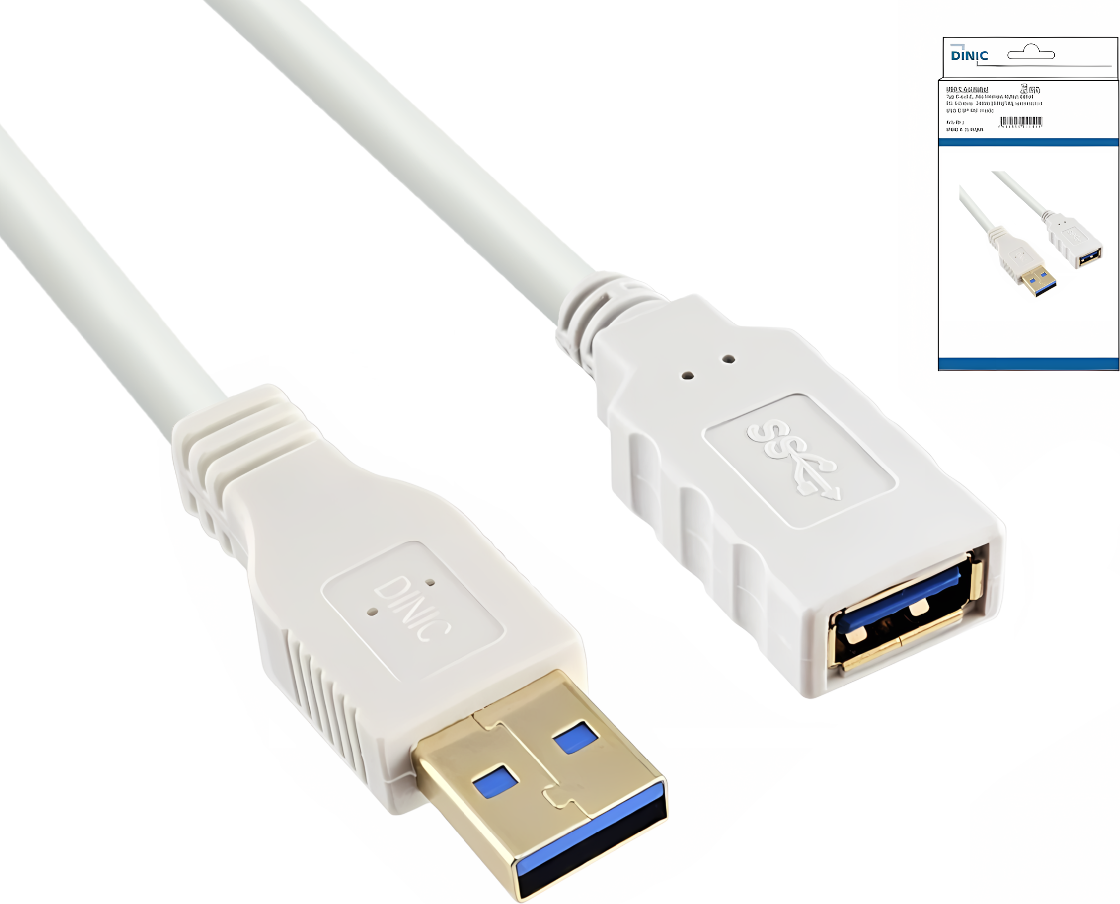 USB 3.0 Verlängerung A Stecker-Buchse, 3P AWG 28/1P AWG 24, vergoldete Kontakte, weiß, 2,00m