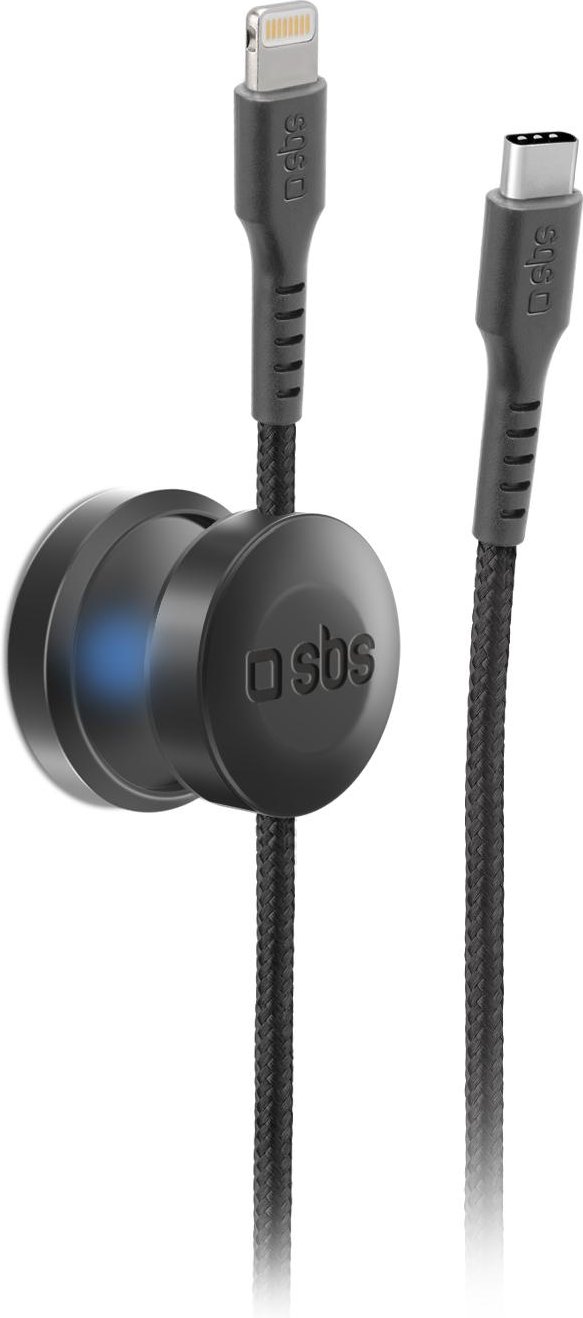 Kabel mit Magnethalterung, USB-C auf Lightning, 2 m, Schwarz