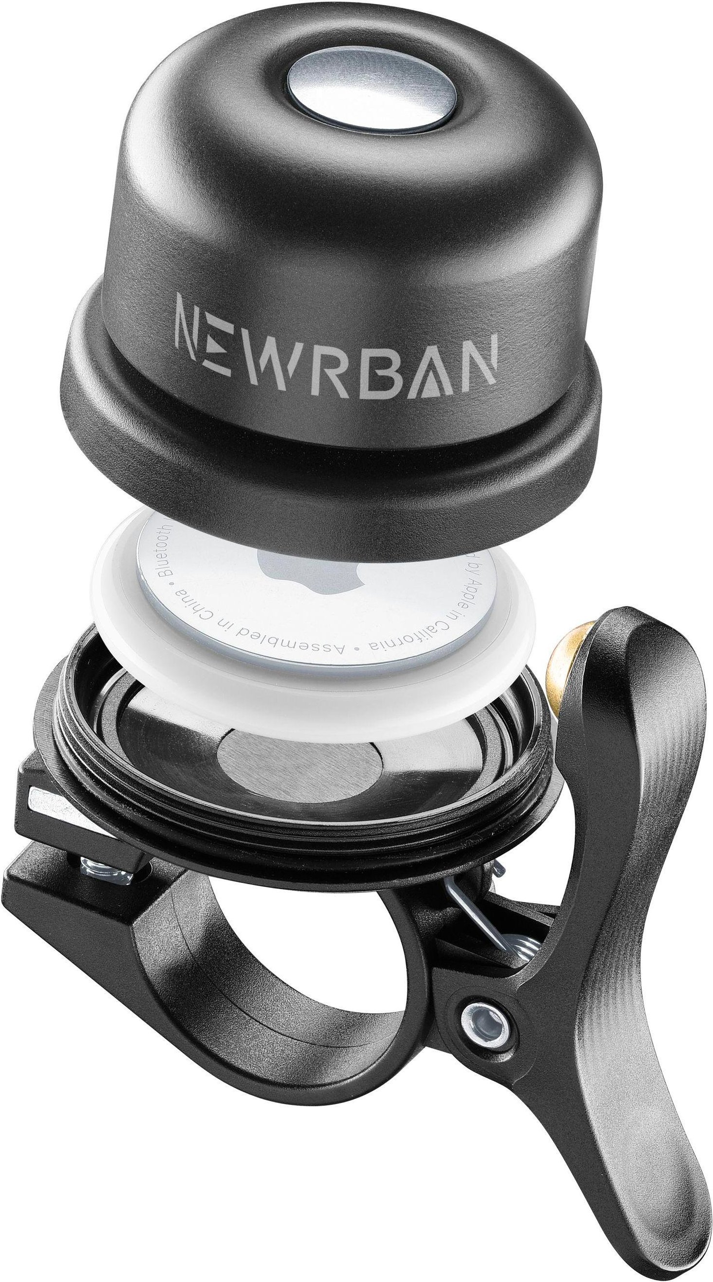 Newrban Lenkradklingel mit AirTag Halter Black