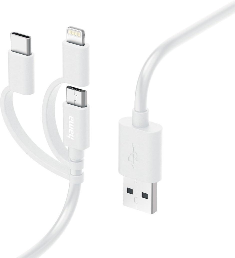 3in1 Multi-Ladekabel, USB-A - Micro-USB, USB-C und Lightning, 1,0 m, Weiß (00201535)