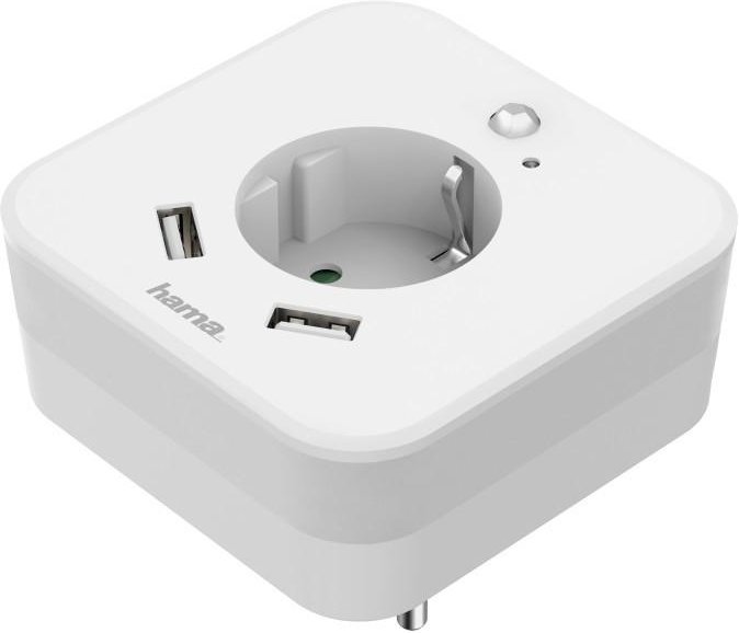 Nachtlicht mit Steckdose und USB, 2,4A, 2 Ausgänge, Helligkeitssensor (00133752)