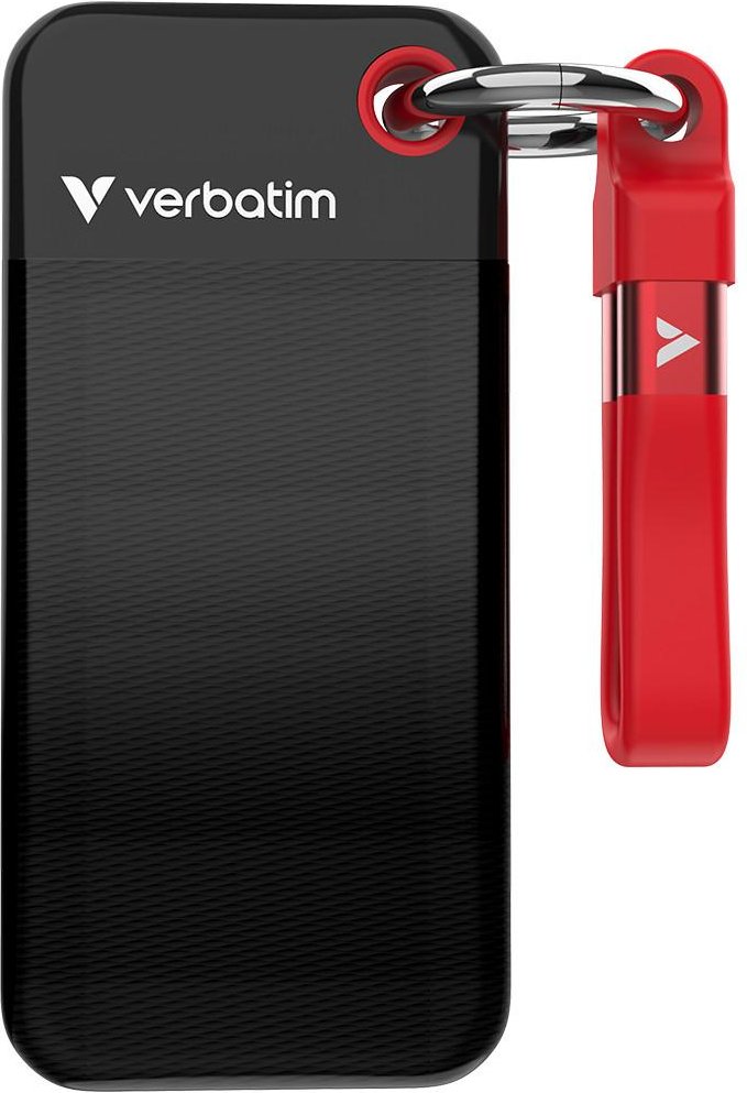 Pocket SSD 1 TB, Schlüsselanhänger mit Kabelbefestigung, Schwarz/Rot